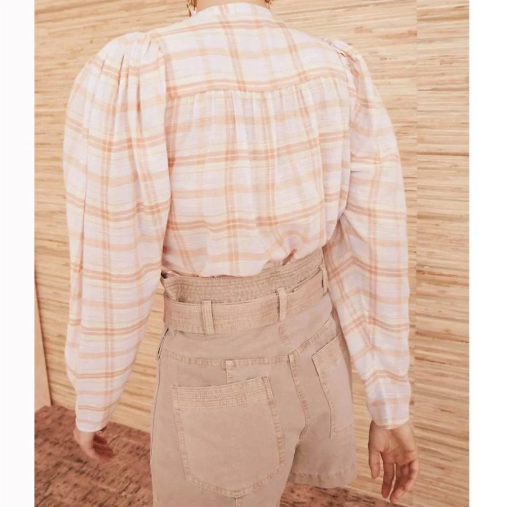 ULLA JOHNSON Nour Blouse Button Down Balloon Sleeve Pink Orange Size 2